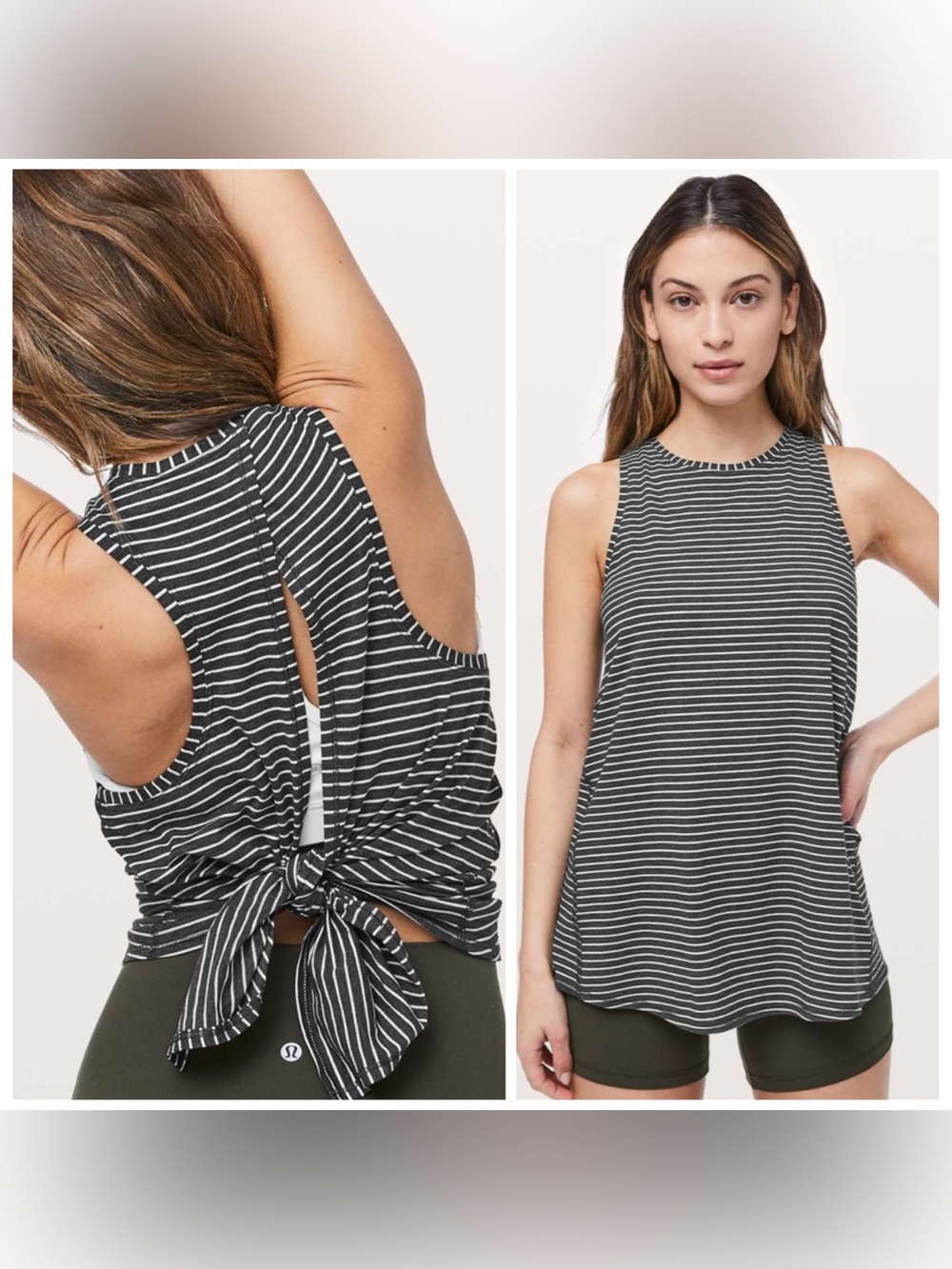 Lululemon All Tied Up Tank Modern Stripe Heathered Black White Size 4 NWT